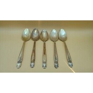 Vntg HOLMES & EDWARDS IS Danish Princess Inlaid Silver Plate - Teaspoons 5Pcs